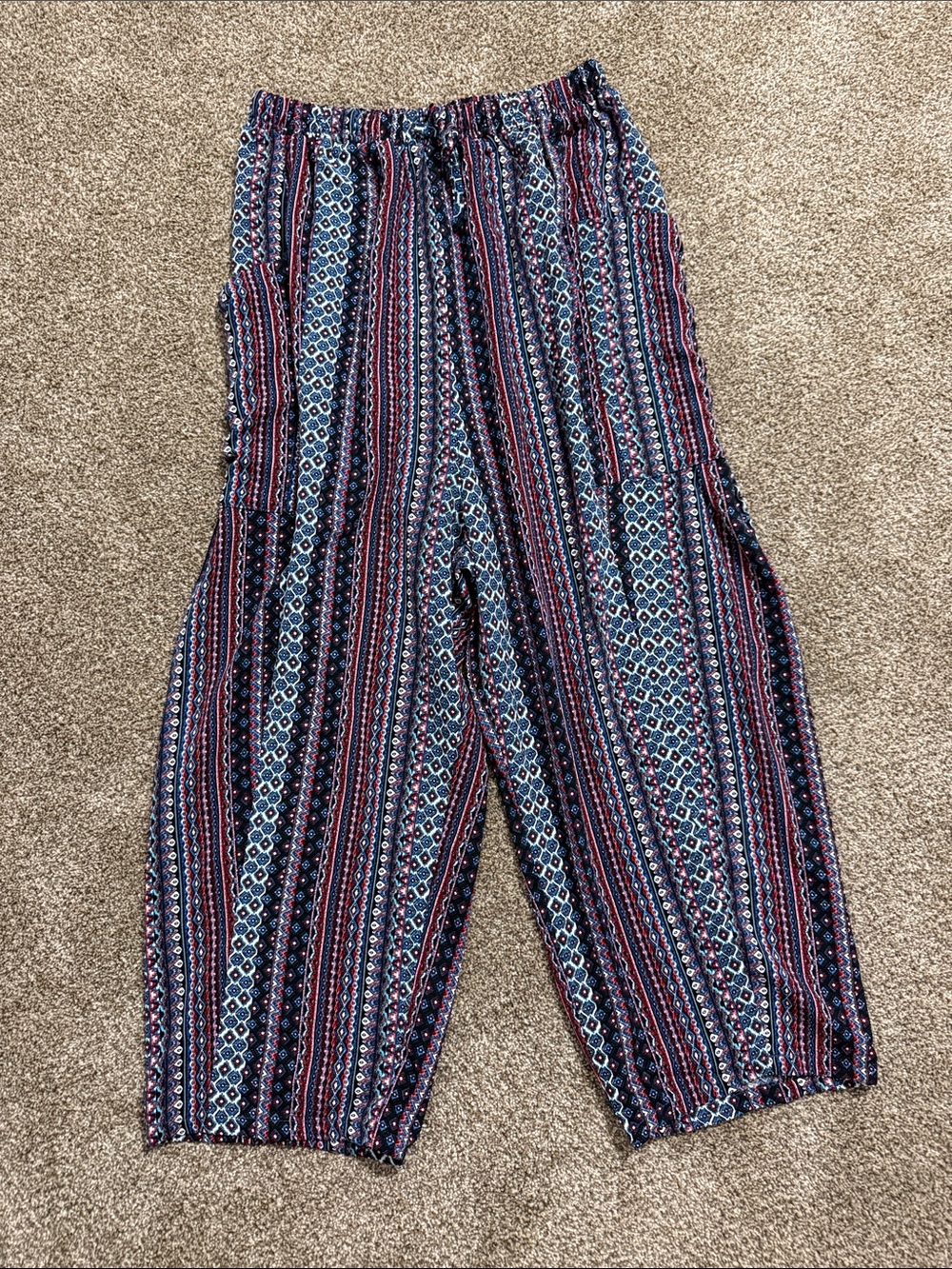 Bohemian Striped Maxi Pants - Navy & Burgundy
